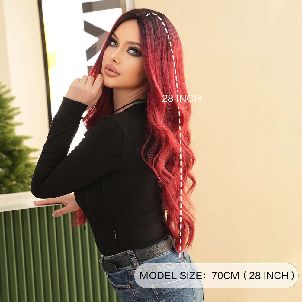 Ladies' Wig Rose Long Curly Hair Big Wave Synthetic Nized Headset Ombre Red Wigs