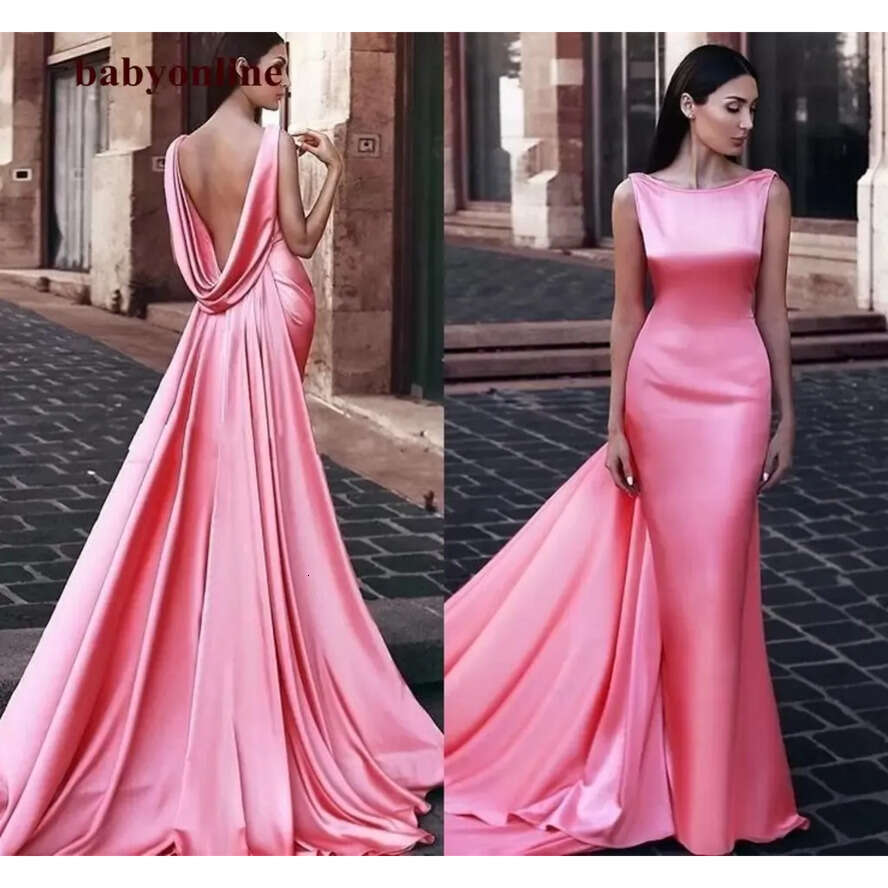 2022 Mermaid Scoop Formal Backless Middle East Women Evening Gowns With Wraps Watermelon Pink Dinner Dresses