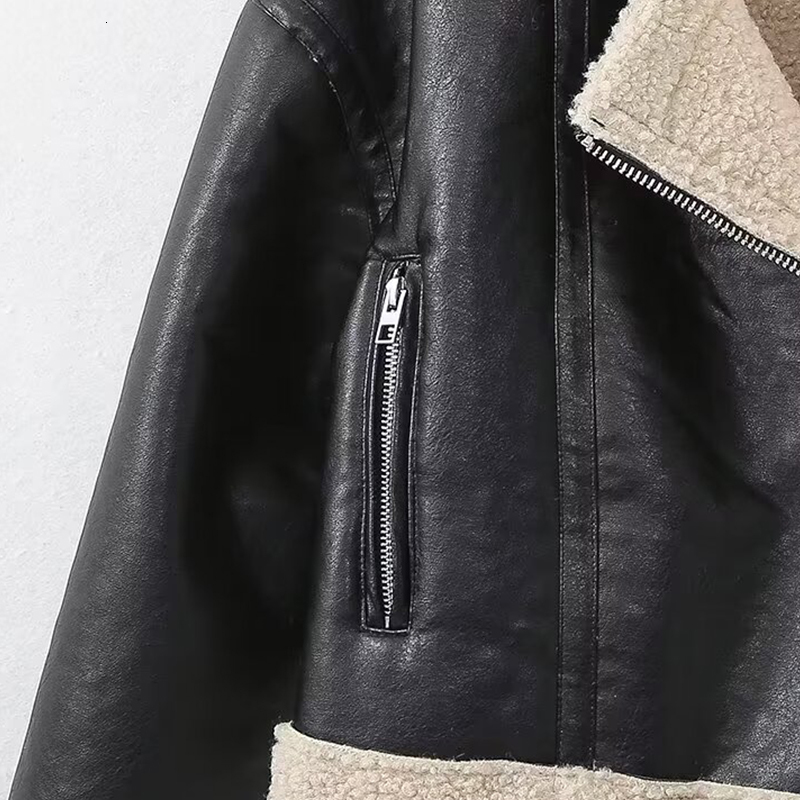 Women Leather Jacket Witer Warm Thick Pu Coat Inszartrafaf Outwear Black Long Sleeve Top Streetwear Fashion Chamarra De Cuero