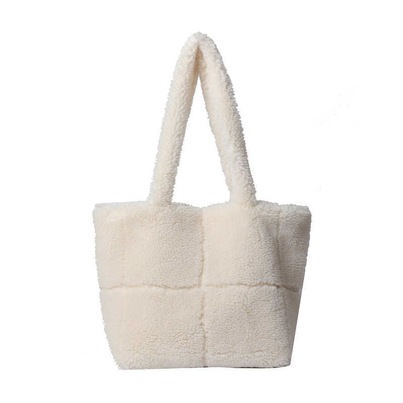 Plush Tote Bag Lamb Fleece Single Shoulder Handheld Large Capacity Checkered Hairy Bag Women 241015