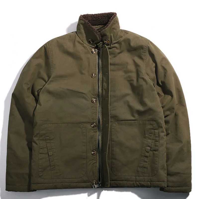Lamb Wool Plush Warm Cotton Jacket Mens Winter Thicken Military Overcoat Navy N1 USN Men Coat TopsXJ241017