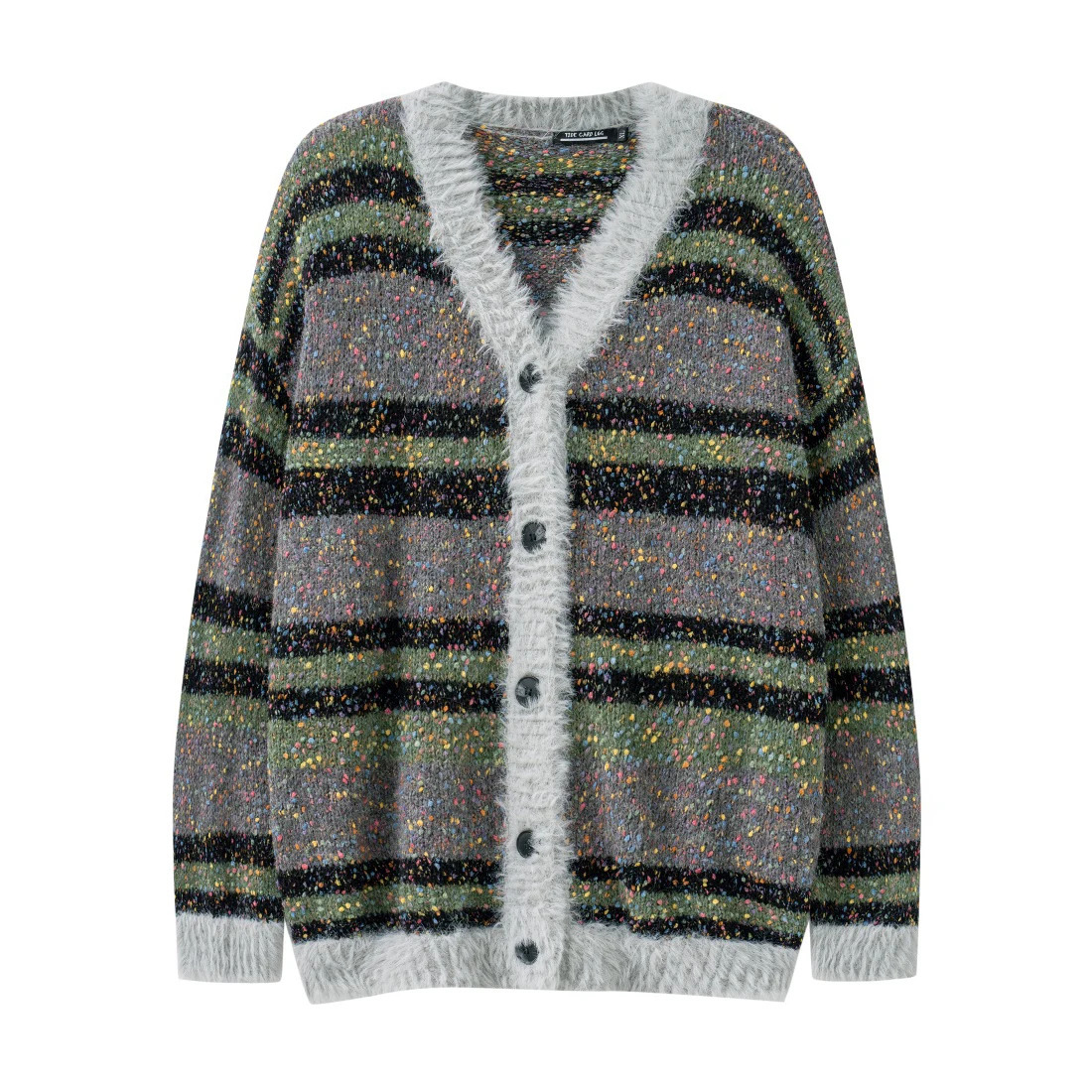 Colorful Spotted Stripe Cardigan Sweater Y2k Harajuku Mens and Womens Loose Mohair Knitwears Autumn Winter Knitted Outwear 241017