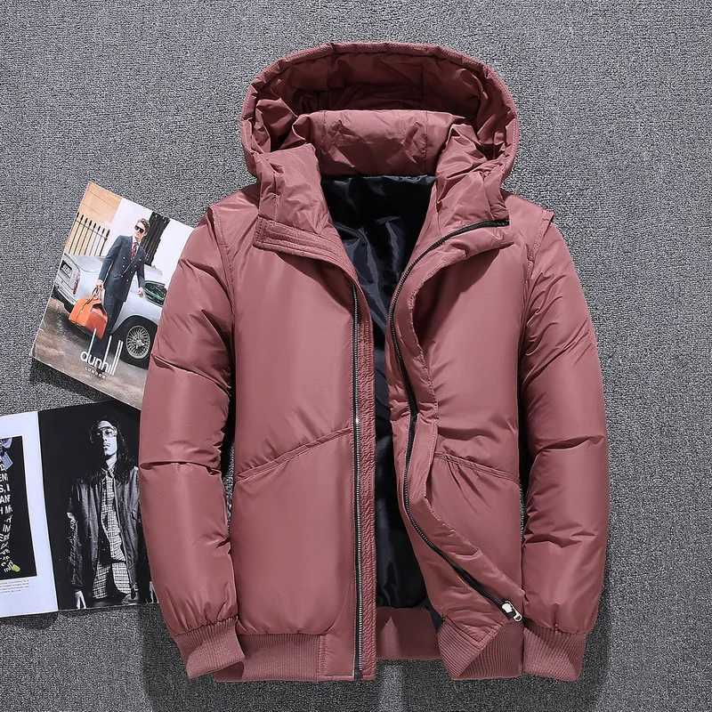 2024 New Mens Winter Down Jacket Short Hooded Thick Solid Color Coat Mens Fashion Coat X241017