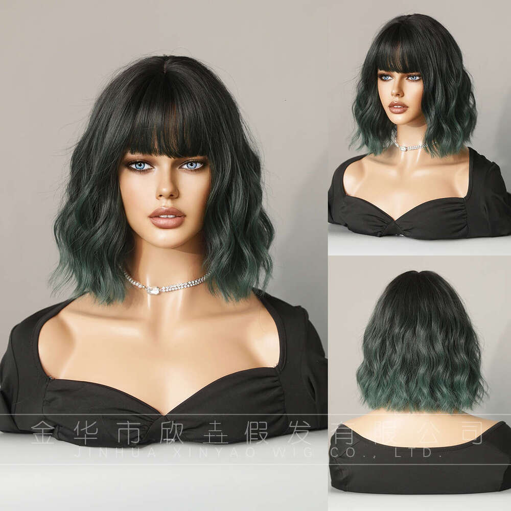 Purple Water Ripple Wig, Female Pear Blossom Short Curly Hair, Air Bangs, Synthetic Headband, Hair Wig