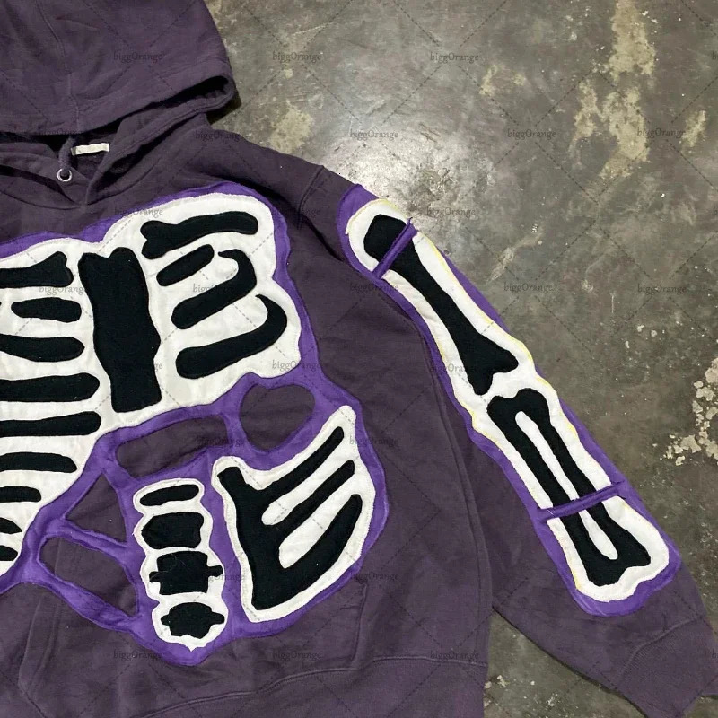 Y2K bag street hiphop casual fully matched pullout graphic hoodie mens fashion gothic purple pleated print over 2000s sudadoras 241010