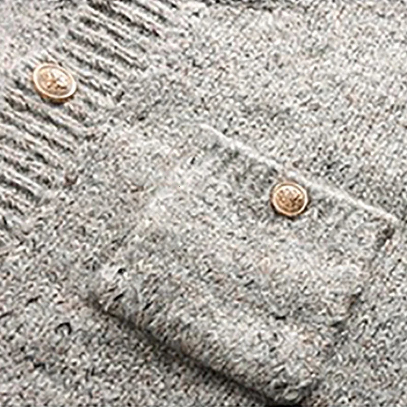 Fall Gray Knit Cardigan Sweater Coat Women O-Neck Long Sleeve Elegant Solid Office Sweater Buttons Pocket Casual Sweater Winter 241017