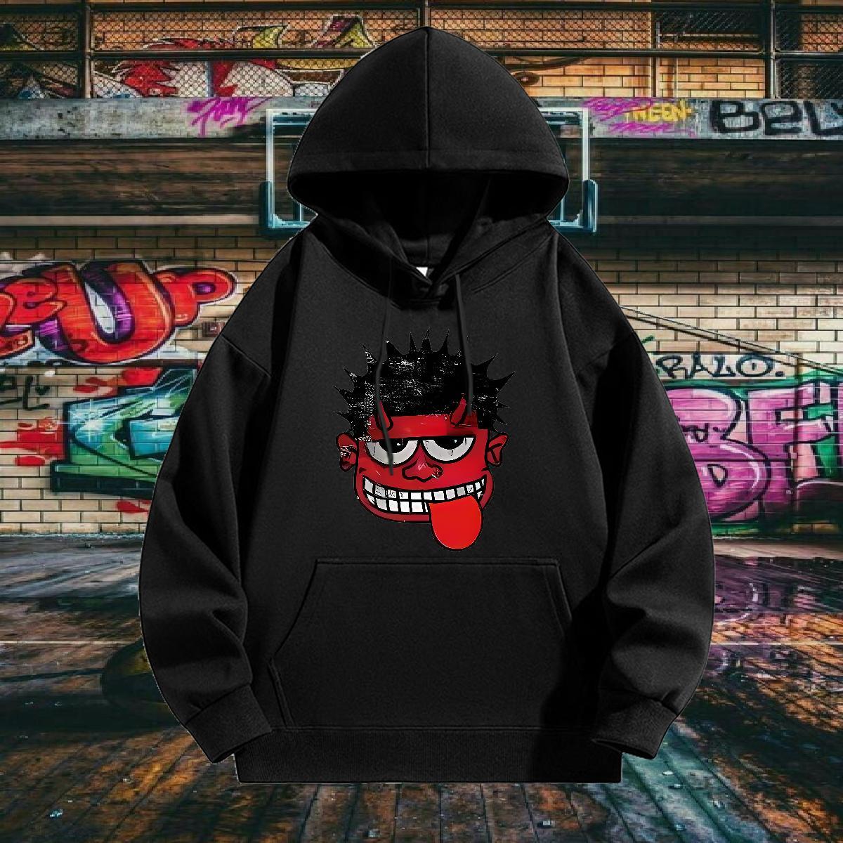 New Arrival Hooded Sweatshirt Hooded Collar Cool Men's Hooded Sweatshirt Anime Printing Street Tops Customized Thick Plush