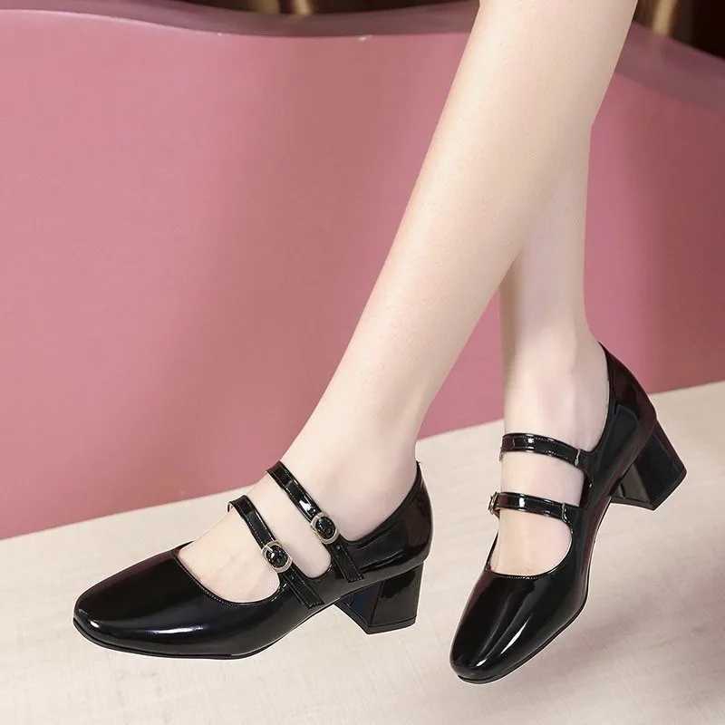 Womens Shoes 2024 Fashion Button Womens Pump Autumn Mary Jane Square Toe Shallow Solid Dress Party Short Fat High Heels Zapato Y241017