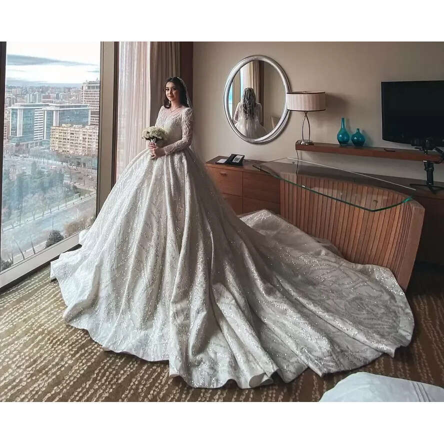 Ball Wedding 2022 Gown Dress With Long Sleeve Jewel Applique Lace Backless Organza Formal Ocn Custom Made Or-Length