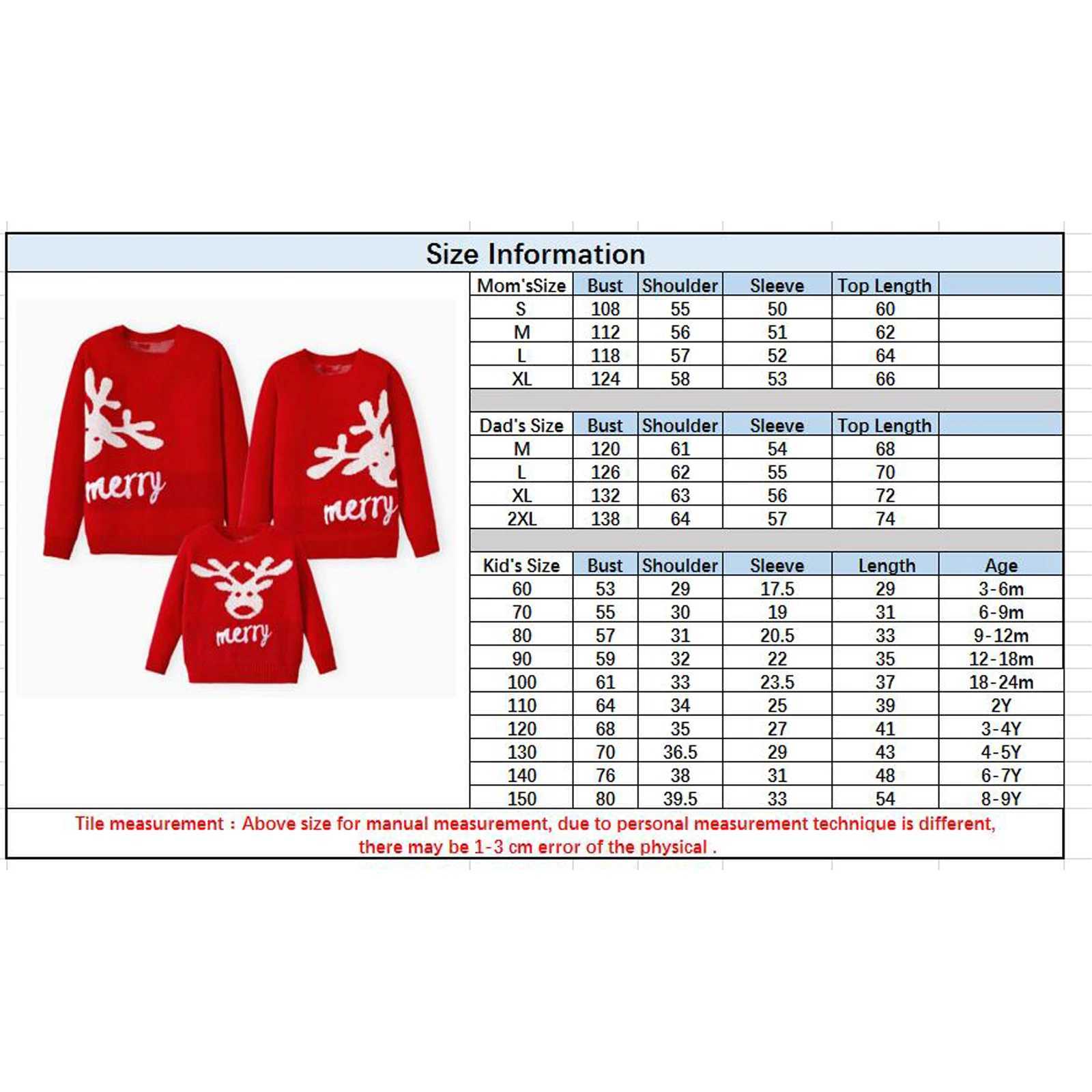 Match Christmas sweater long sleeved crew neckline cartoon reindeer decal family sweater winter clothing W241015