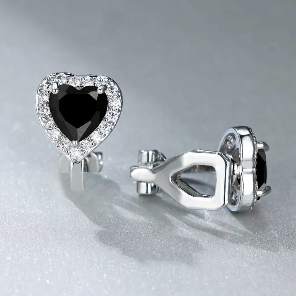 Cute female little black heart clip earrings retro womens wedding jewelry W241017