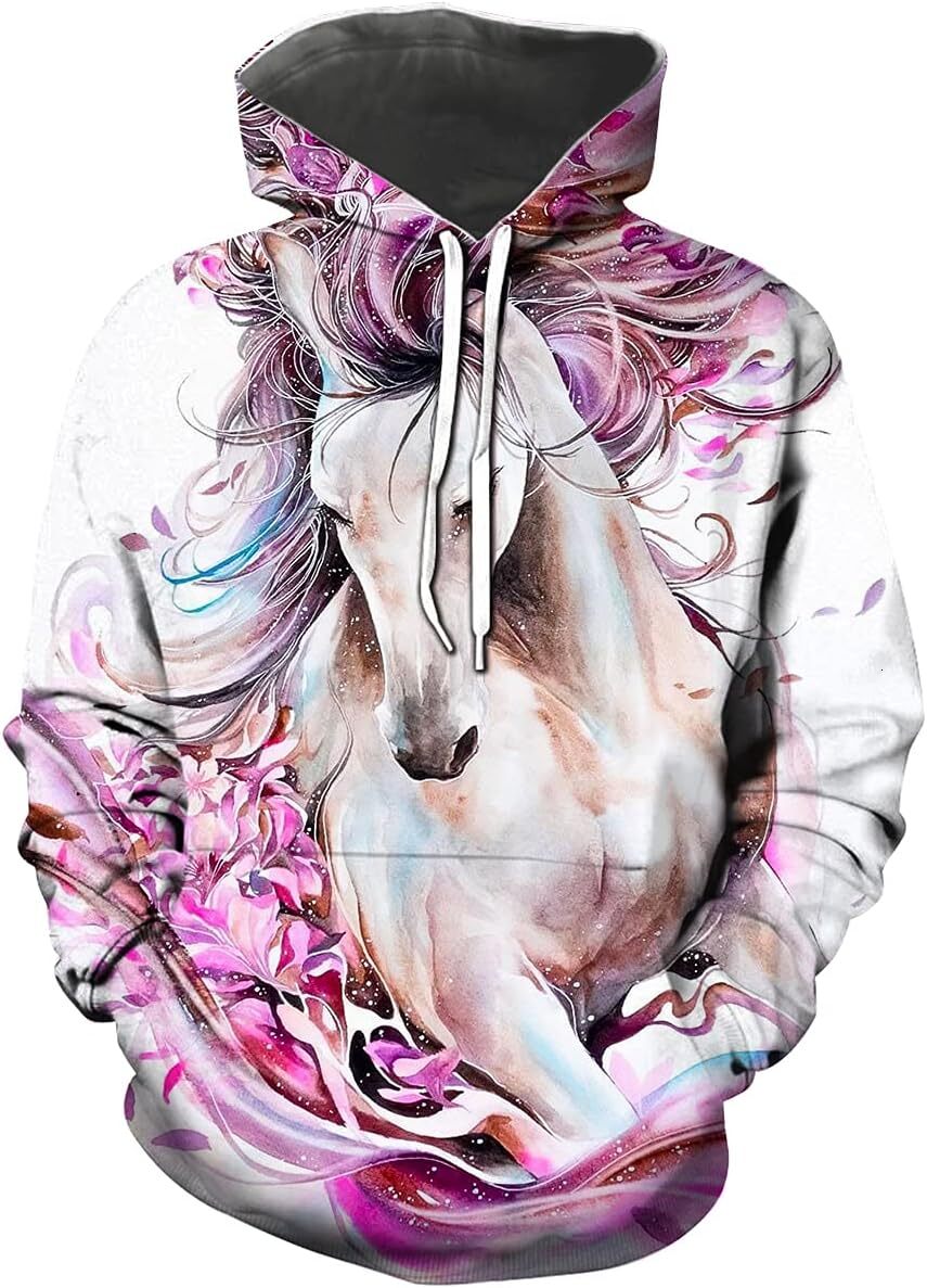 Hoodie for Mens Womens Unisex Horse Creative 3D Printed Hoodie Novelty Animal Print Hoodies Sweatshirt Graphic Fashionable and Warm