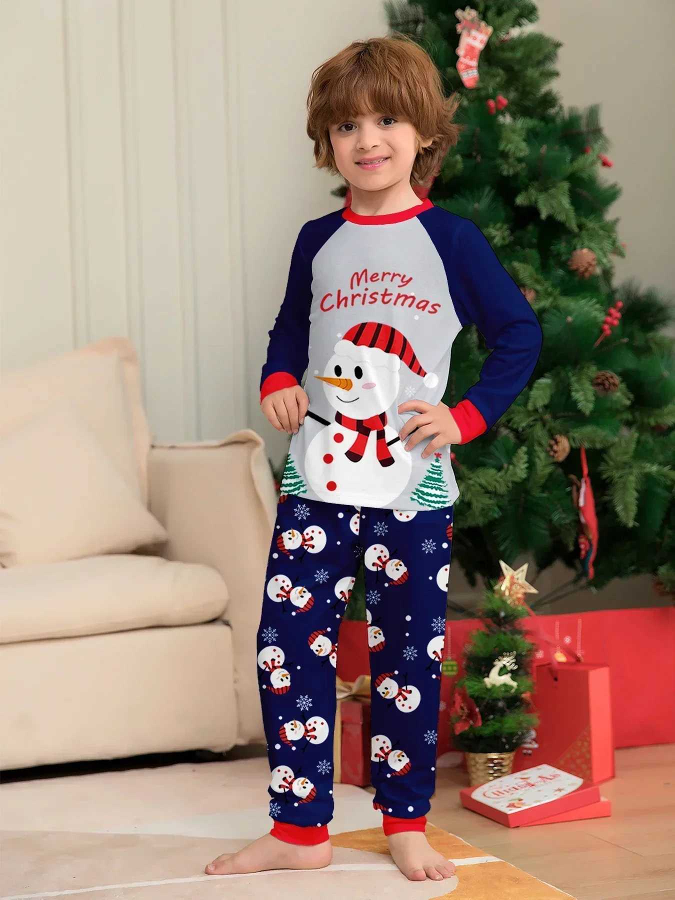 Christmas Family Appearance Cartoon Snowman Printed Womens Boys and Girls Matching Clothes Cute Soft Christmas Pajama Set Baby Dog Pants Pjs W241015