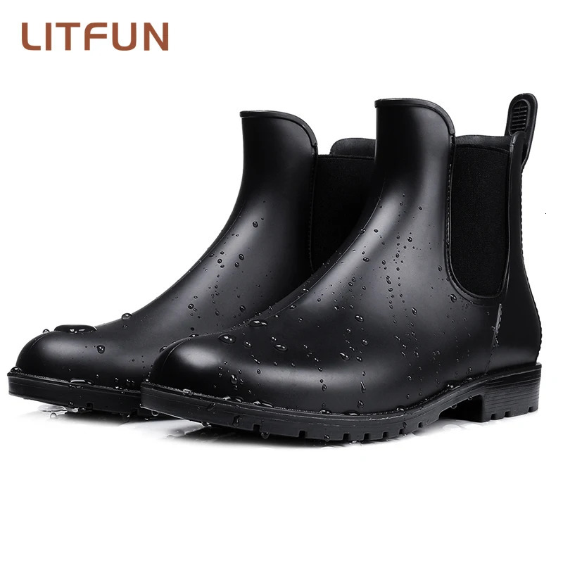 Litfun Women Chelsea Rain Boots Shiny Ankle Boots Waterproof Upper Toe Elastic Band Low Sole Fashion Non-slip Comfortable Boots 241010