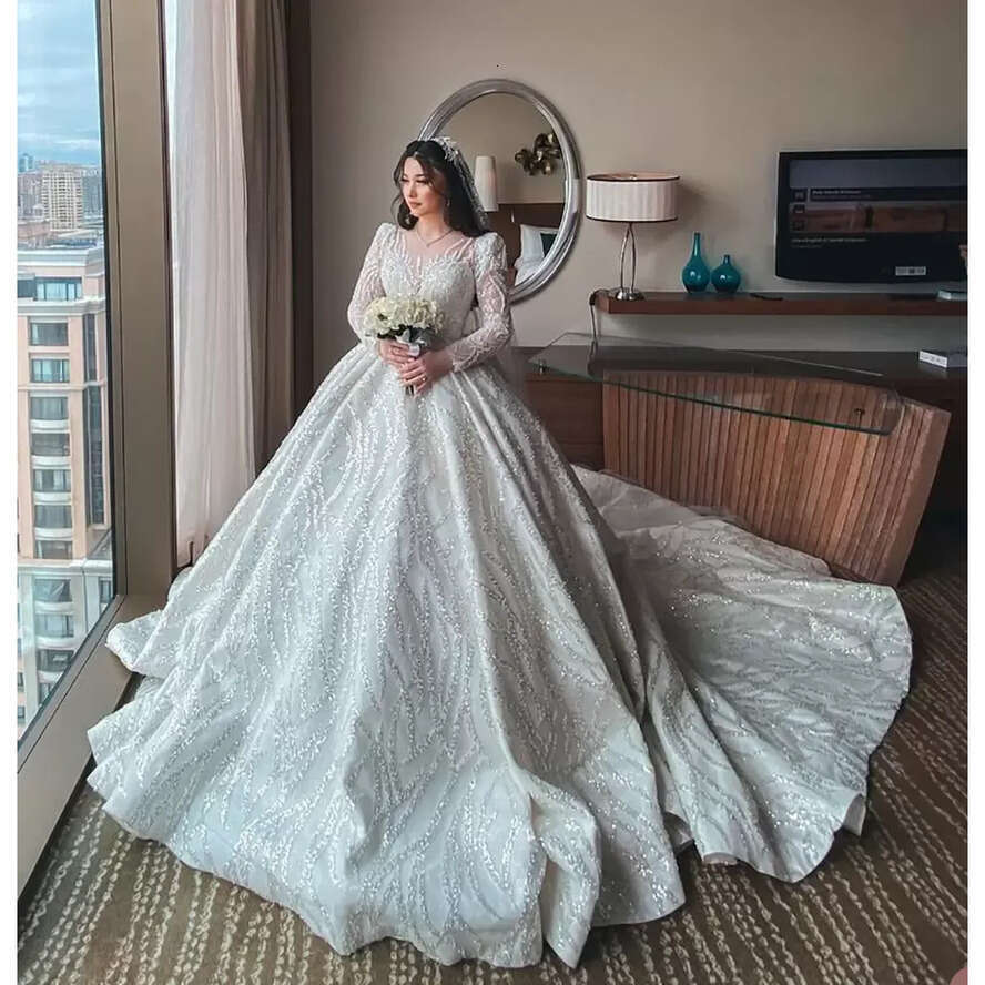 Ball Wedding 2022 Gown Dress With Long Sleeve Jewel Applique Lace Backless Organza Formal Ocn Custom Made Or-Length