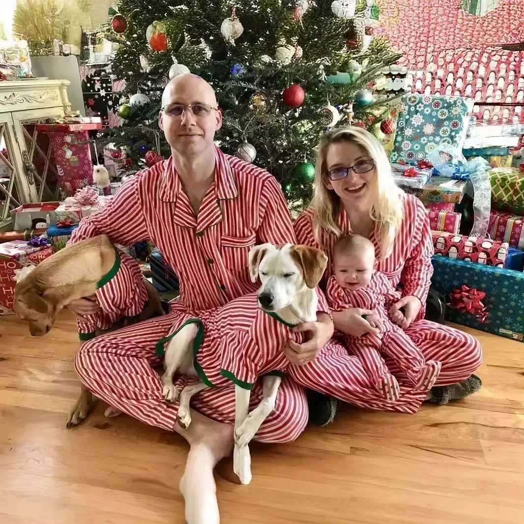 Family Christmas Pajama Set Striped Printed Mother and Child Matching Clothing Button Shirt+Trouthers Childrens Clothing Christmas Appearance Pajamas 