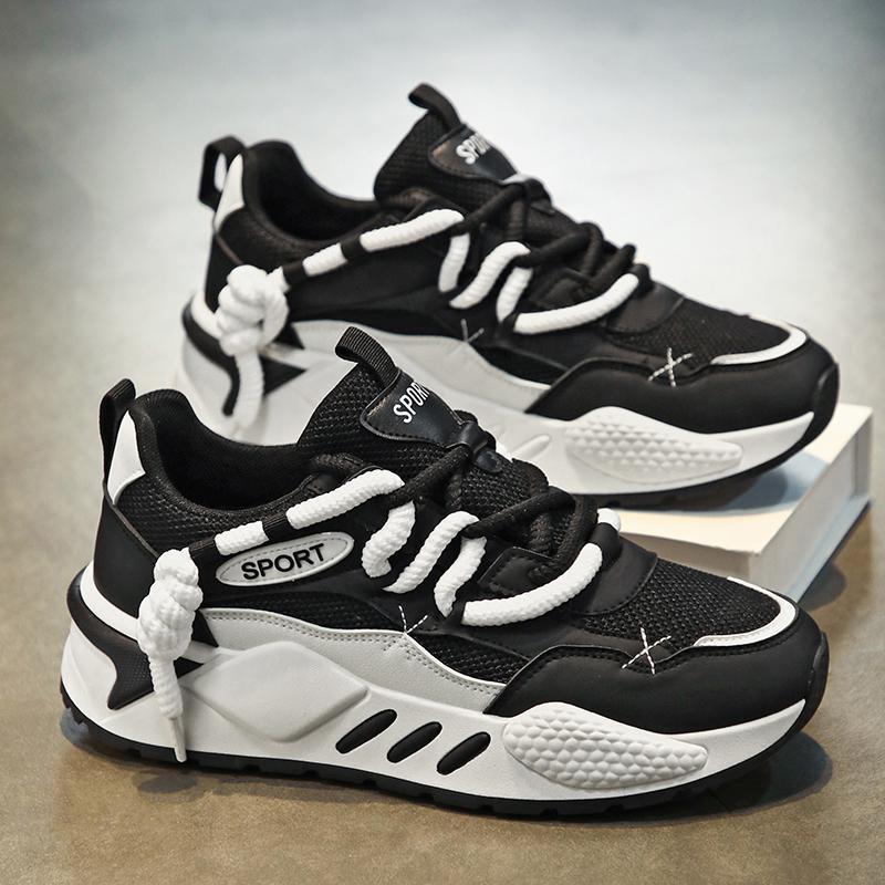 Men Running Shoes Mesh Lace-Up Non-Slip Trendy Sport Shoes Durable Tennis Platform Sneaker