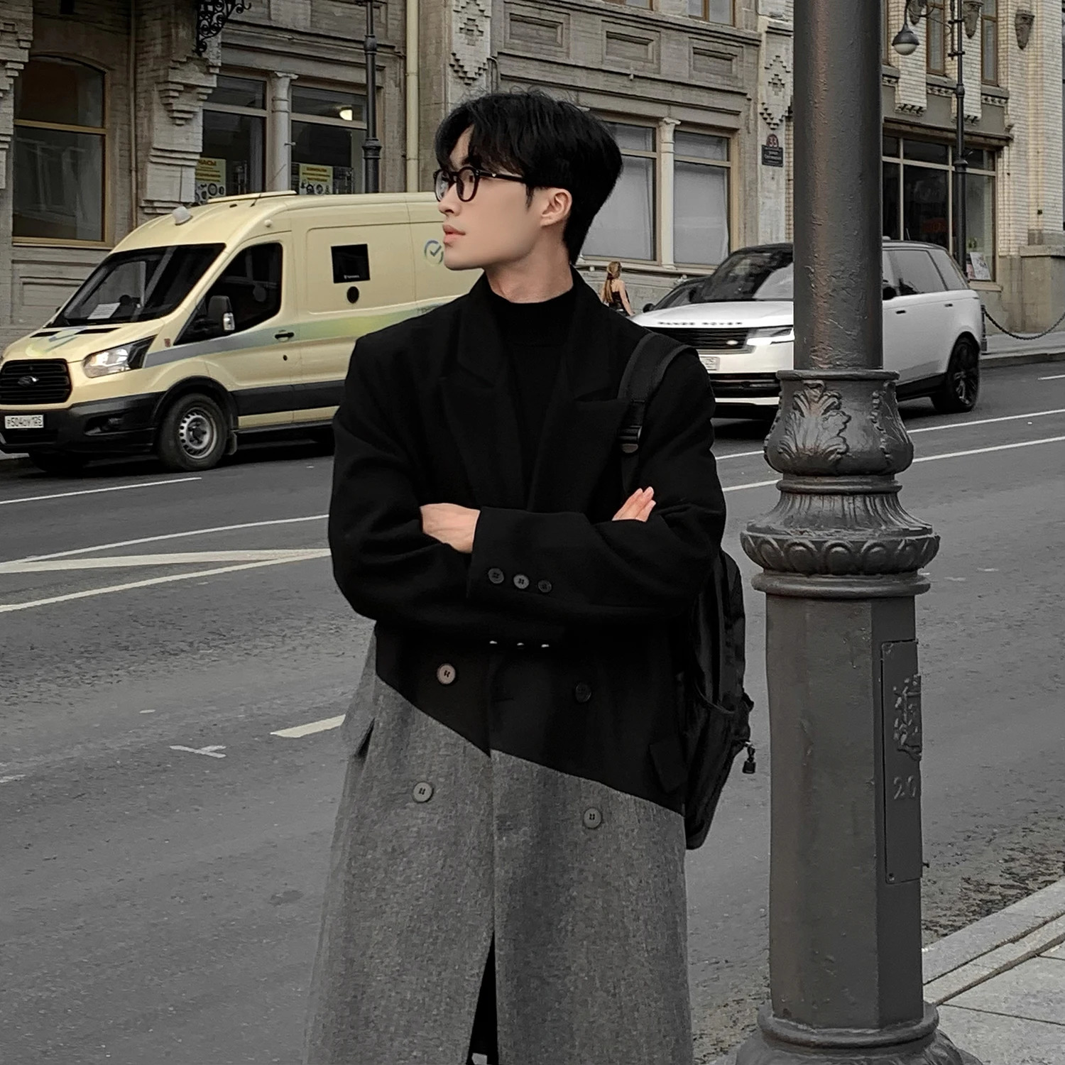 2024 Autumn Winter Korean Long Woolen Trench Coat Men Fashion Black Gray Contrast Color Patchwork Windbreaker Overcoat 241017