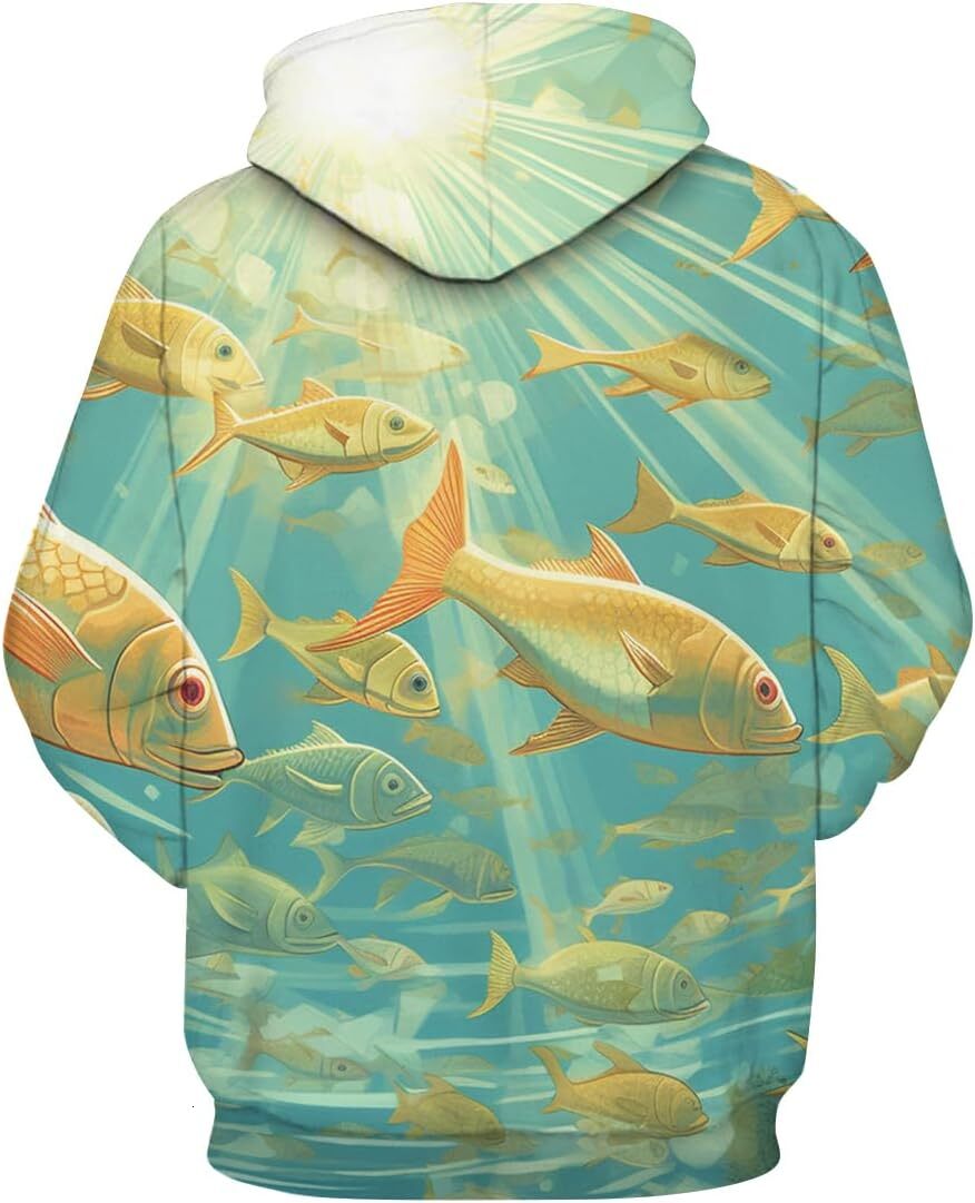 Hoodie for Mens Womens Unisex Fish Hoodies Novelty Print 3D Patternv Hooded Sweatshirt Pullover With Pocket,Green,Graphic Hoodies sweatshirt