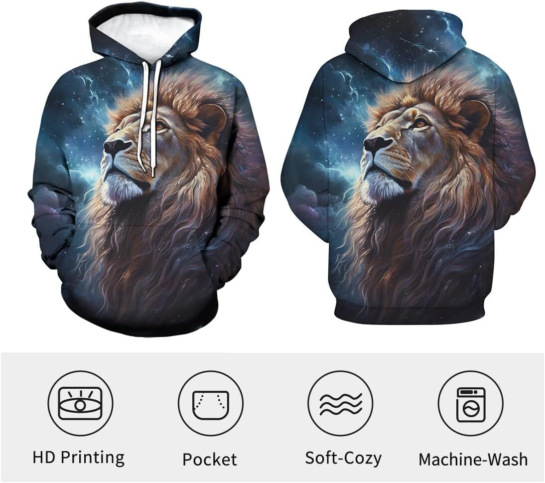 Hoodie for Mens Womens Unisex Funny Lion King Hoodie 3D Printing Psychedelic Long Sleeve Pullover Hoodies Pocket Graphic Hoodies sweatshirt Pullover L