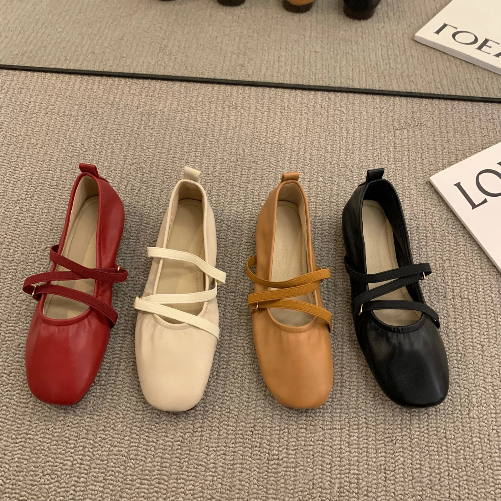 Bailamos Women Mary Janes Shoes Woman Square Toe Japanned Leather Flats Vintage Narrow Band Loafers 241016