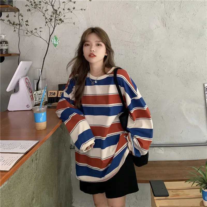 Striped Hoodies Women Korean Style Sweatshirt Fashion Long Sleeve Hoodie Autumn Tops Streetwear Harajuku Jumper Cotton PulloversX241016