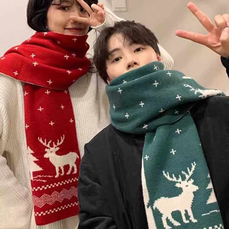 Christmas Red Deer Scarf Cartoon reindeer snowflake Warm Scarf Mens Ten Thousand Christmas Scarves Warm Sweet Girl 2024 Gift X2410171