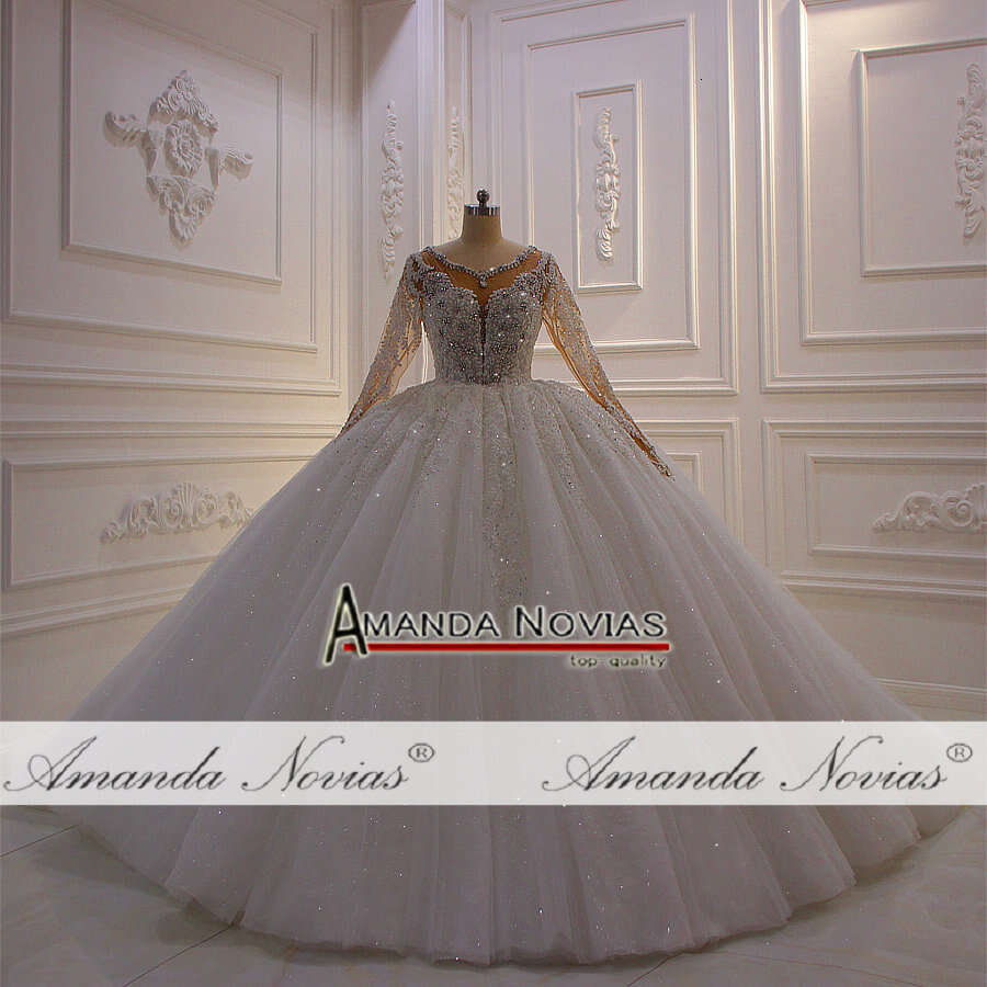 New design full beading puffy wedding gowns real sample good price dress