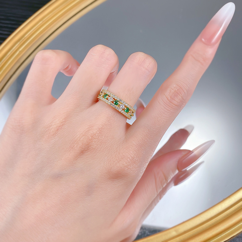 Sterg Sier Emerald Moissanite Engagement Ring| Real Dia Eternity Band