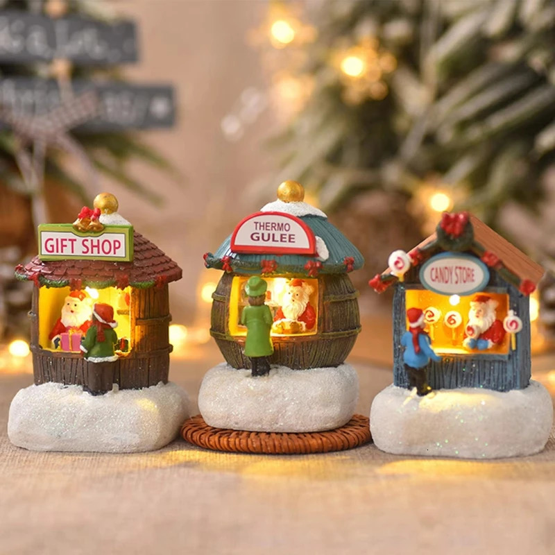 Gift Resin LED Santa Claus Celebration 2025 Year Desktop Home Decoration Christmas Luminous Hut Landscape Crafts 241008