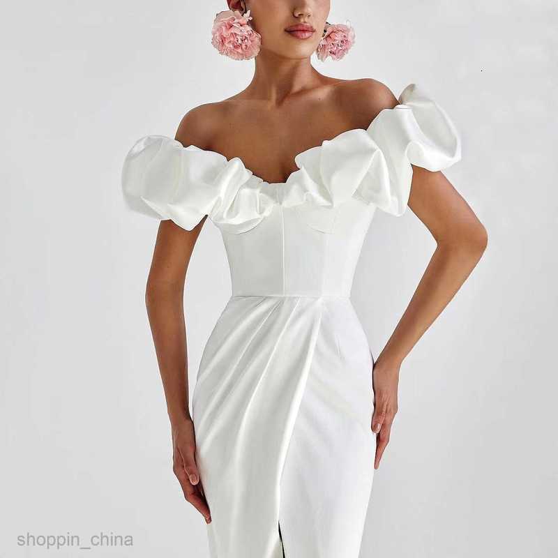 Basic Casual Women Dresses Women's high slit commuting evening dress, one shoulder long dress, strapless ruffled edge dress