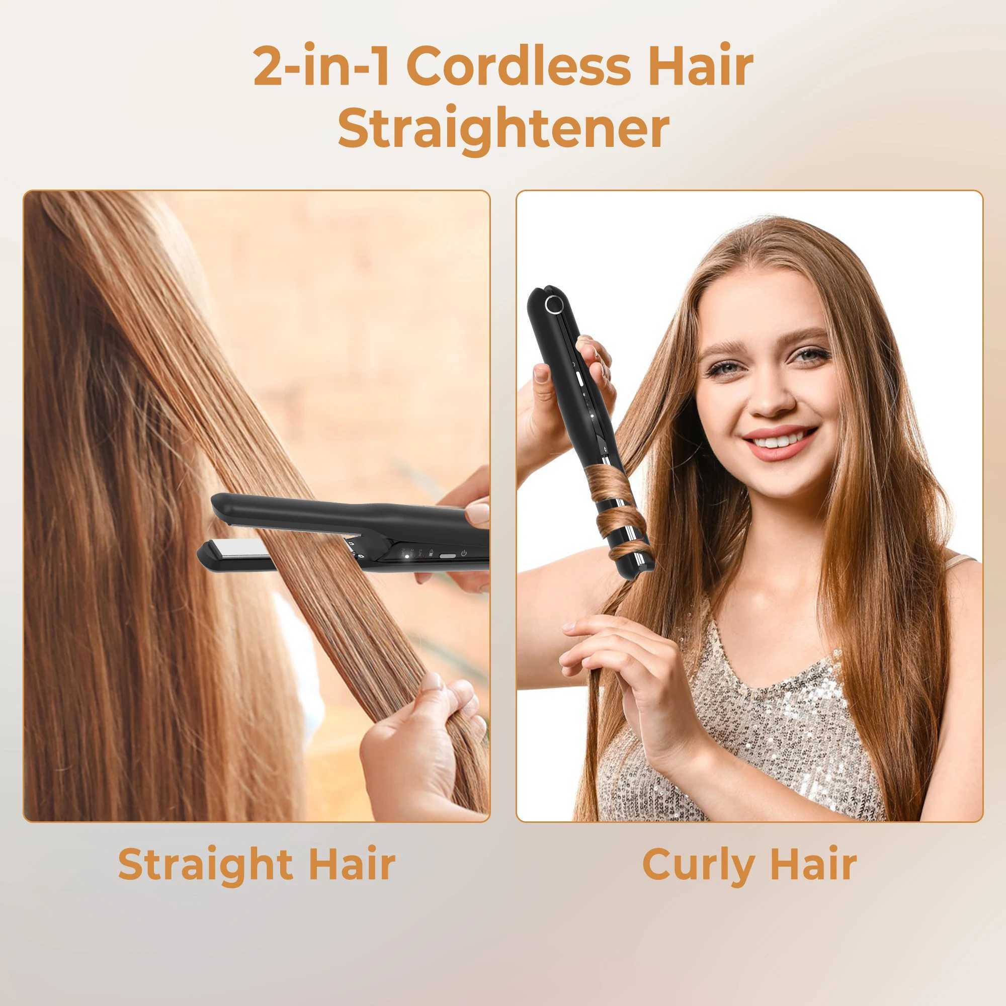 Cordless Hair Straightening Wireless Hair Straightener Flat Iron Usb Rechargeable Hair Straightening Curling Iron Styling ToolsXJ241016