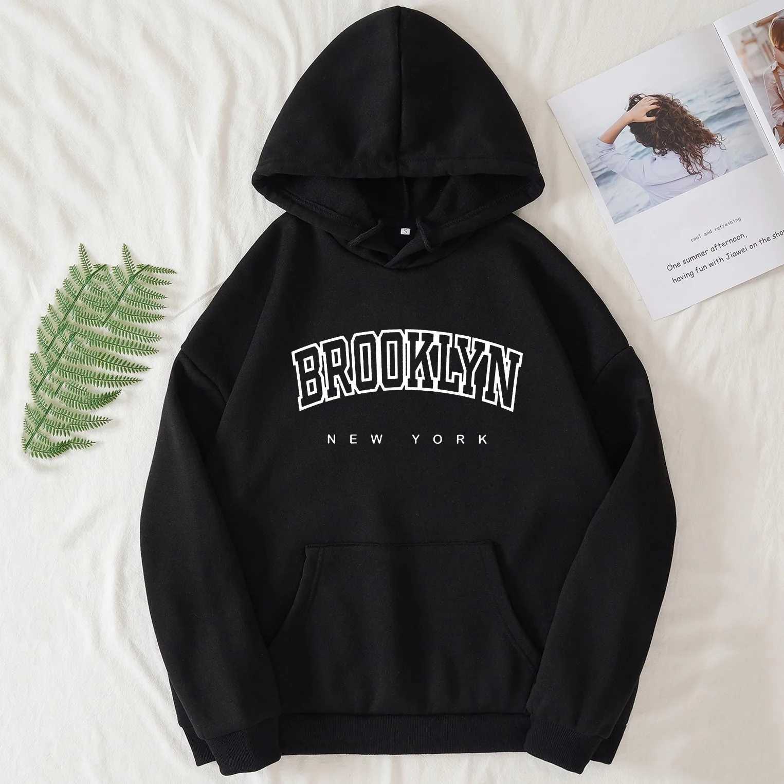 Women Brooklyn Letter USA Funny Black Hoodie Girl Autumn Winter Fleece Sweatshirts Female Harajuku Y2k ClothesX241016