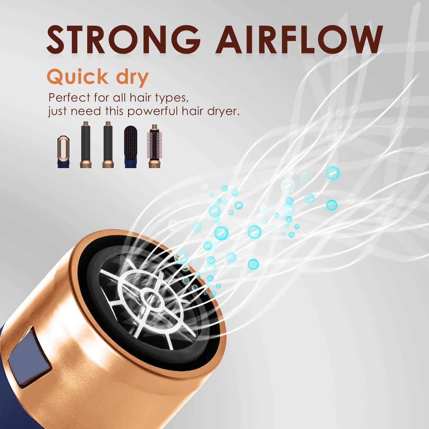 5-in-1 hair removal brush multifunctional hot air brush packaging with negative ion hair removal style equipped with a curling straightener nozzleCL24