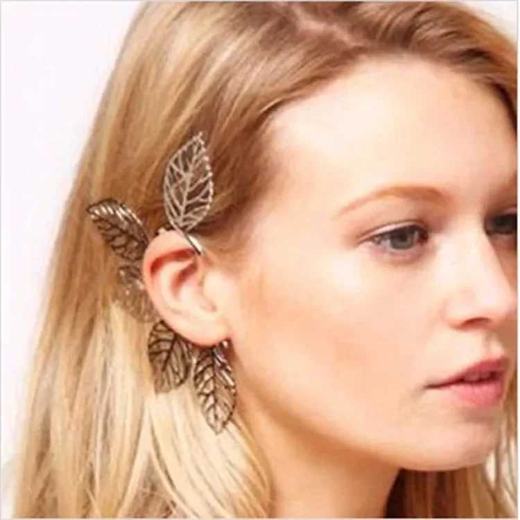Delysia King Fashion Women Exaggeration Leaf Ear Clip Cute Non Perforated Hollow Large Earrings W241017
