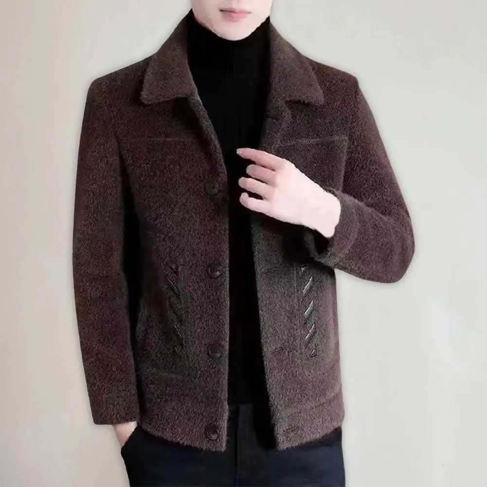 Men Jacket Lapel Design Thickened Men Coat With Side Pockets Slim Fit Classic Button-up Men JacketXJ241017