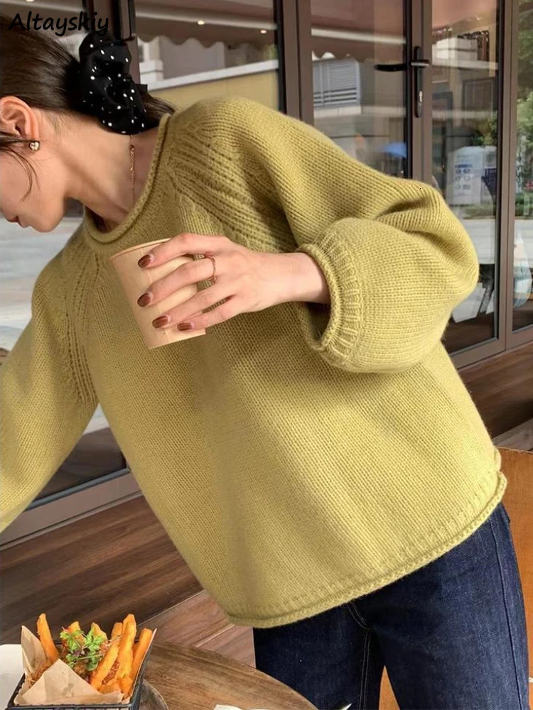 Knitwear Pulleys Womens Kawaii Loose Pure Soft Unique Sweater Korean Style Gentle Girl O-Neck Full Match Autumn Fashion Retro 241017