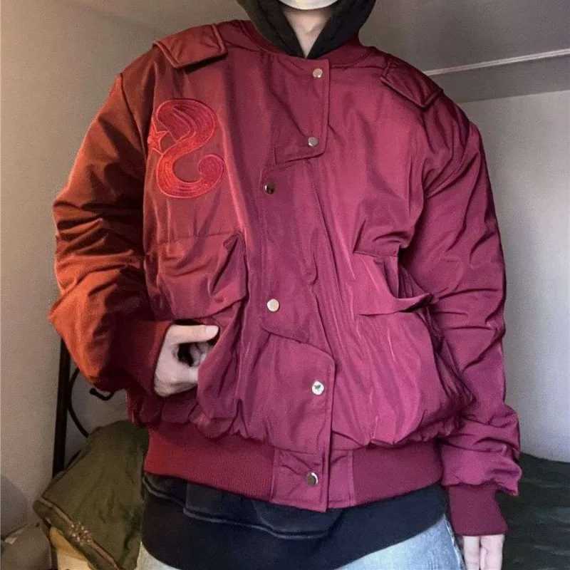 Wine Red Pilot Jacket Mens Spring Irregular Single Chest Jacket Retro American Star Baseball Jacket Couple Academy Jacket M241017