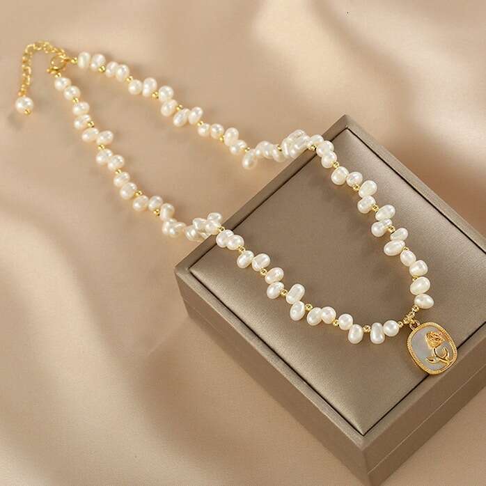 Natural necklace women's rose mirror geometric pendant starry sky natural pearl necklace light collarbone chain