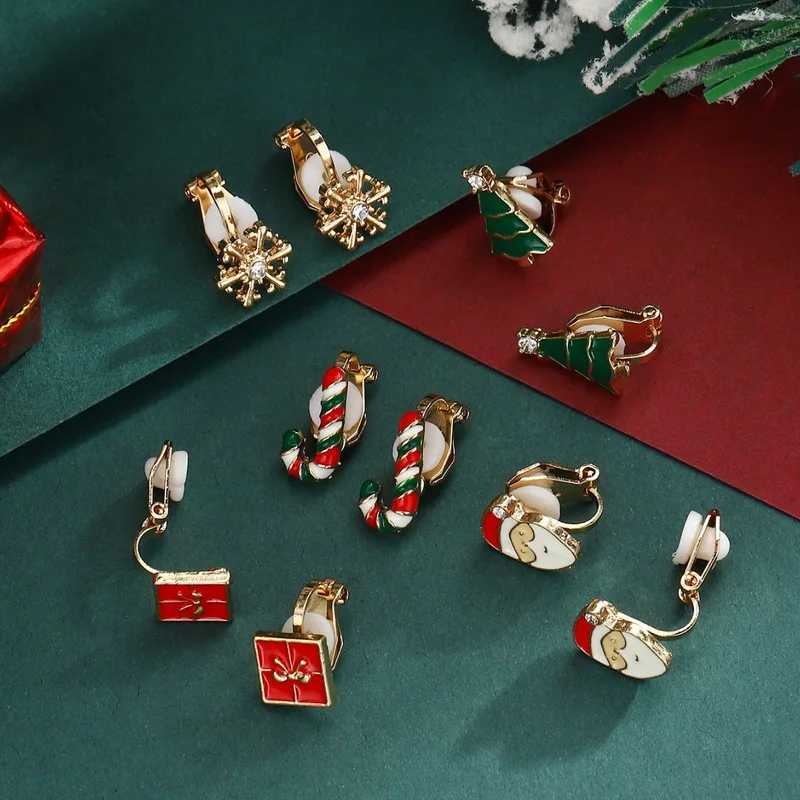 5 pairs/set of womens earrings cute Christmas tree snowflakes Krutch Santa Claus earrings girls Christmas party jewelry gifts W241017