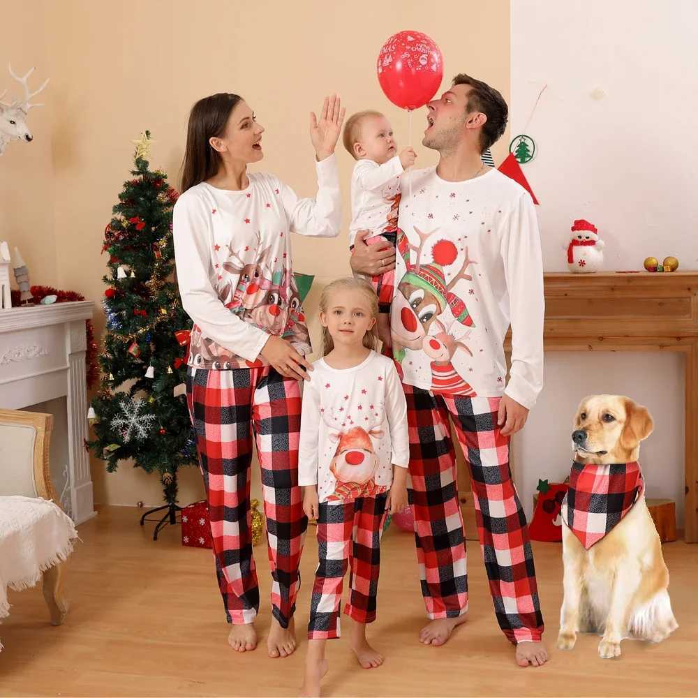 Family Christmas Gift 2024 Cartoon Deer Printing Mom Dad Child Matching Pajama Set Soft Cute Pajama New Year Clothing Christmas Appearance W241015