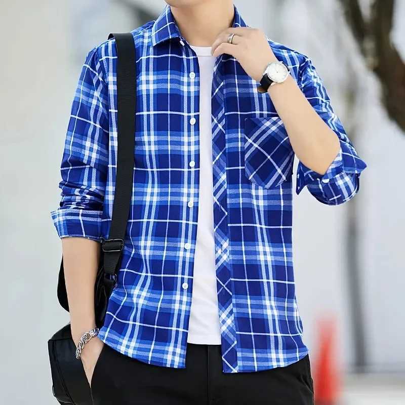 Casual Plaid Shirt Men Slim Fit Cotton Wool Male Long Sleeve Shirts Men Fashion Brand Plus Size M-5XL 2023 Spring New LX241017