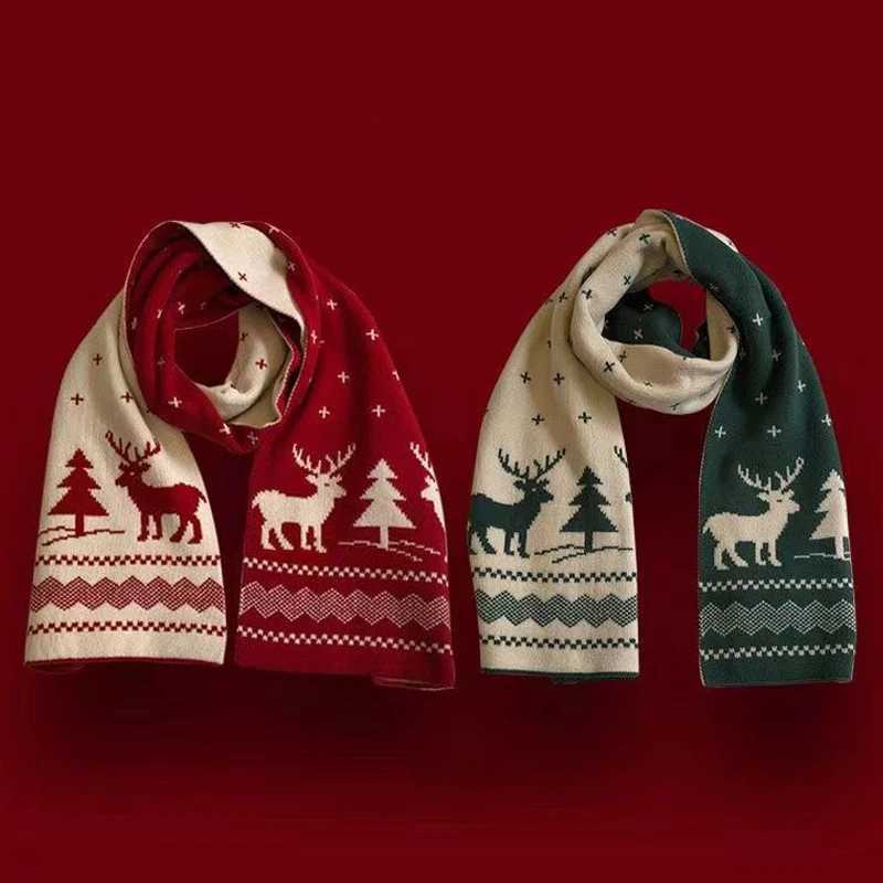 Wen Mens Deer Winter Warm Scarf Double sided Knitted Scarf Fashion Edition Wool Shawl Girl Christmas Gift X2410172