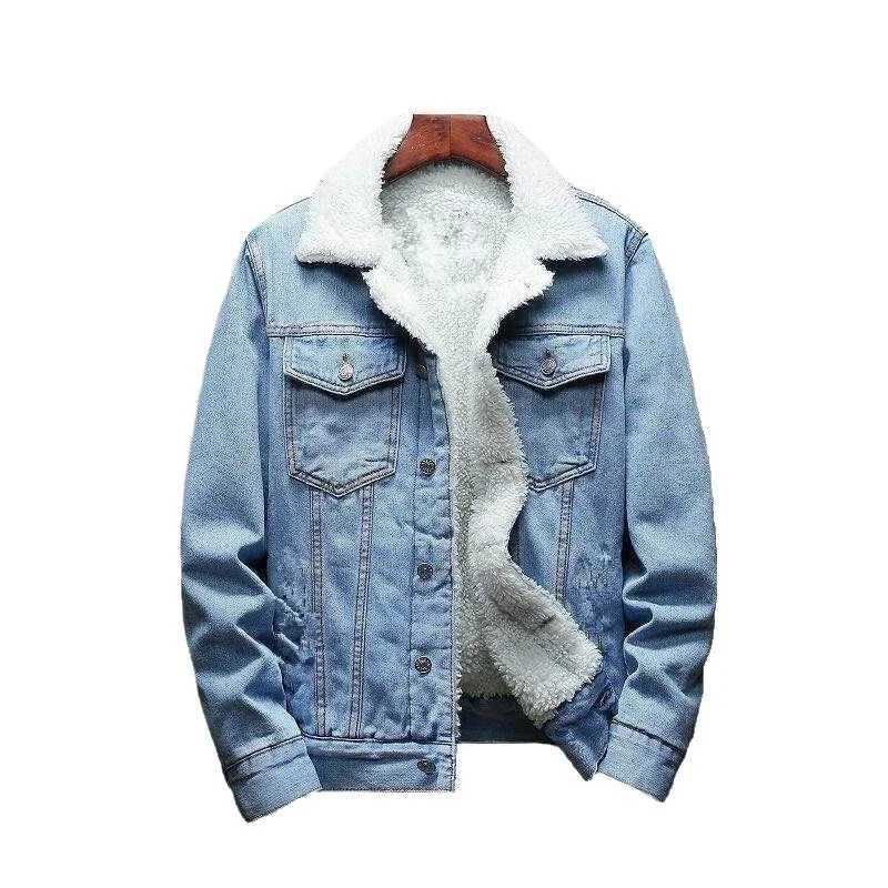 Mens Winter Casual Denim Jacket Fleece Lining Thickened Sheep Velvet Top Slimming Effect For Smooth SilhouetteXJ241017
