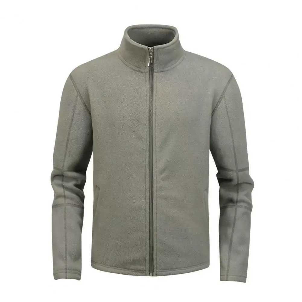 Men Jacket Stand Collar Long Sleeve Polar Fleece Zipper Placket Coat With Pockets Double Sided Wear Thickened OutwearXJ241017