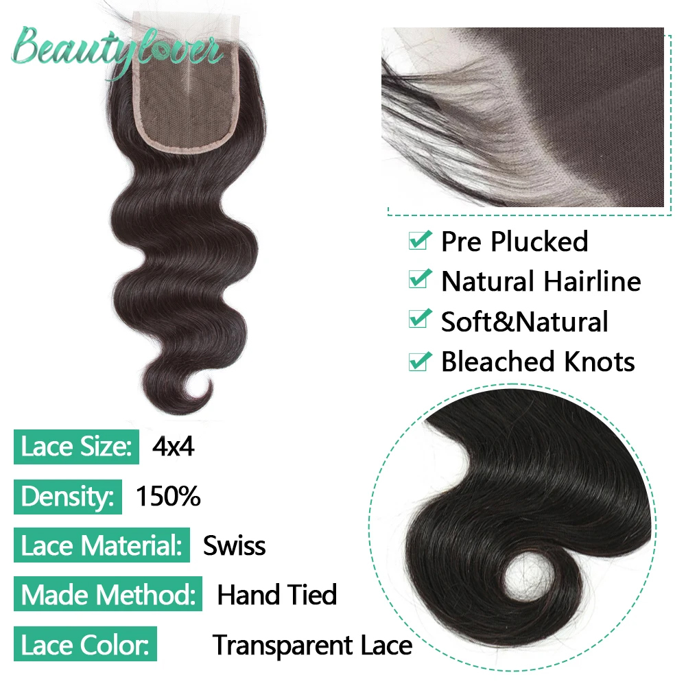 13X4 13X6 Only 4X4 5X5 6X6 To Ear Body Wave Lace Frontal Closure 10A Remy Human Hair