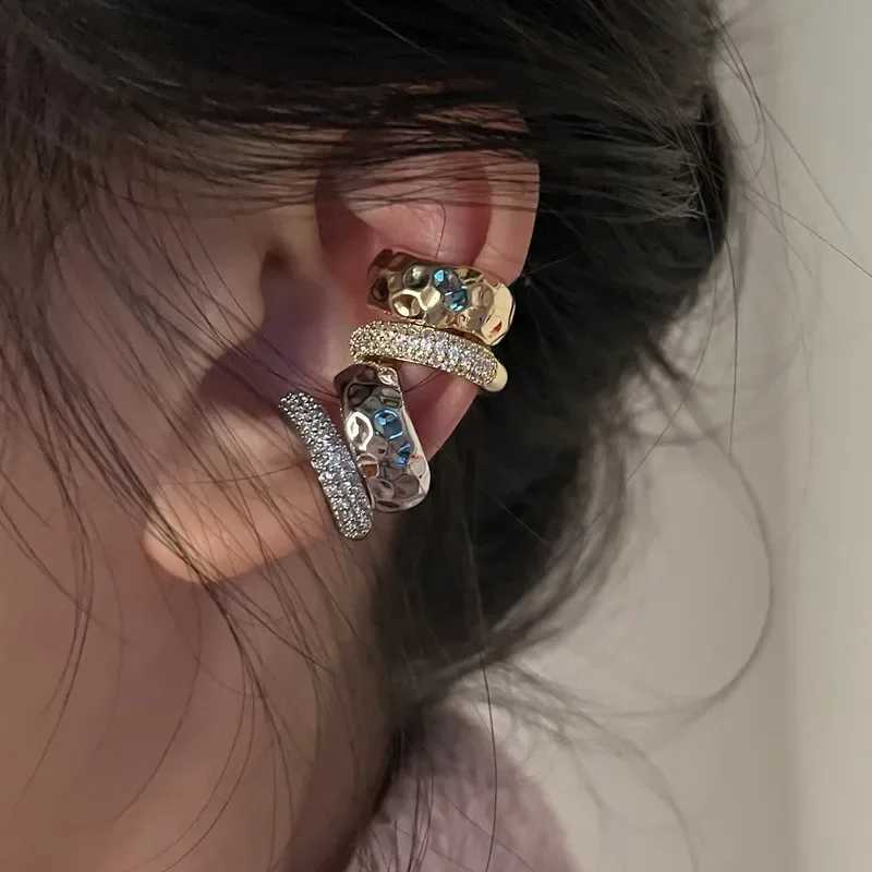 New trend Zircon double-layer ear sleeves with no perforations punk style unique metal geometric female ear clips Y2K jewelry W241017