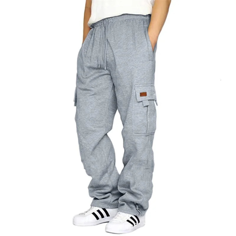 Mens Loose Cargo Pants Casual Drawstring Elastic Waist Wide Leg Athletic Sweatpants Outdoor Trousers 241017