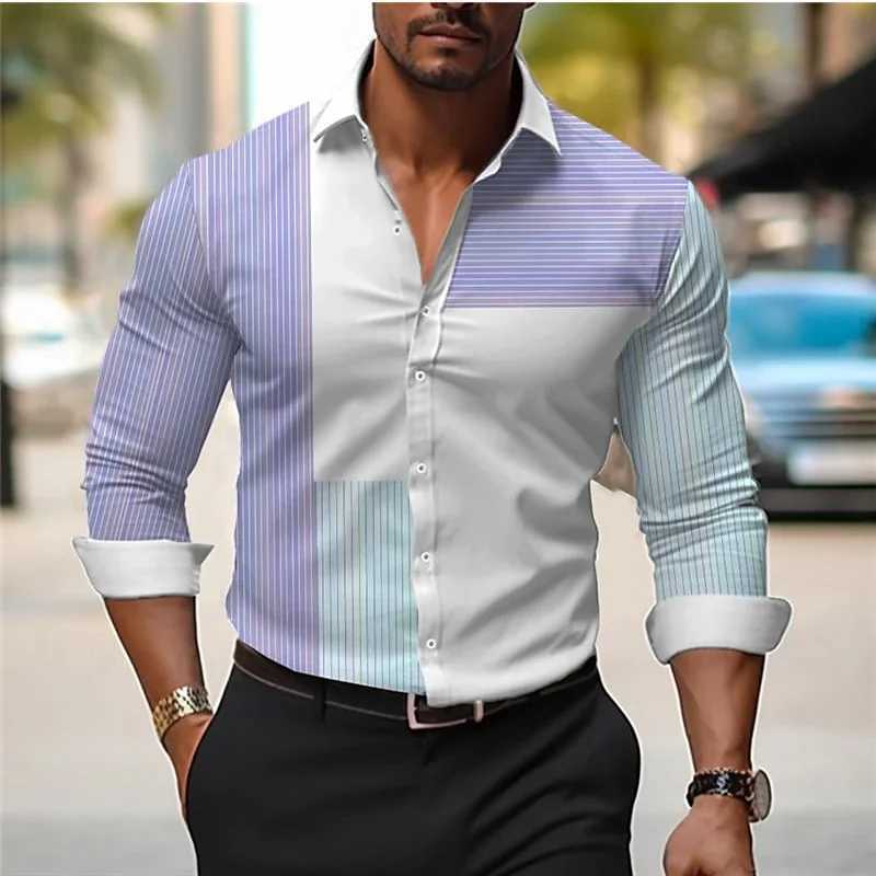 New Style Mens Line Plaid Shirt High Quality Lapel Long Sleeve Mens Social Shirt Clothing Slim Prom Shirt In Spring And Summer LX241017