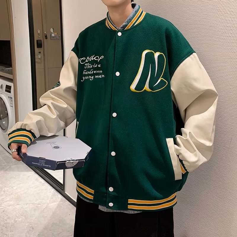 2024 Casual Jackets Embroidery Baseball Uniform Fashion Splicing Jacket Trendy Men's Couple High Street Motorcycle Coat
